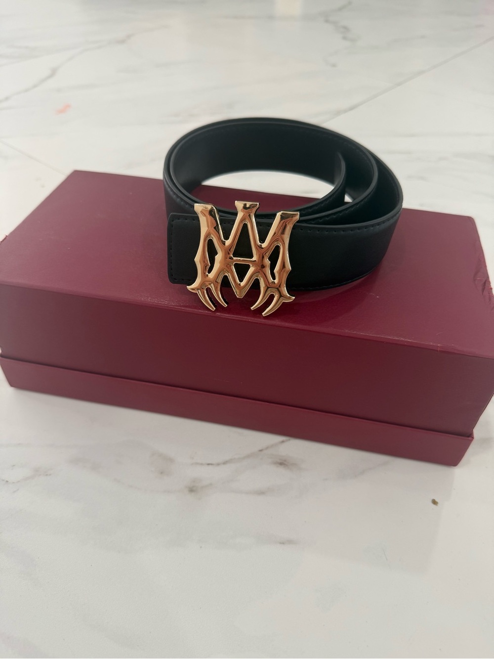 Amiri MA Logo Silver Belt Vegan Leather Size 32